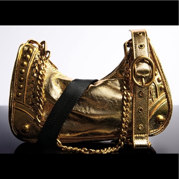 Zara Handbags - Zara Metallic Gold Chain-Accent Crossbody Bag